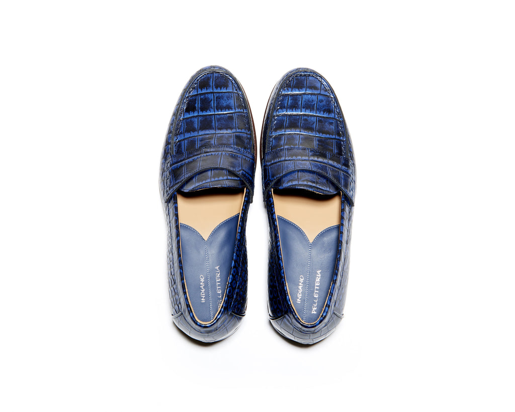 B1611012 - Penny Loafer Men shoe (embossed) - Denim