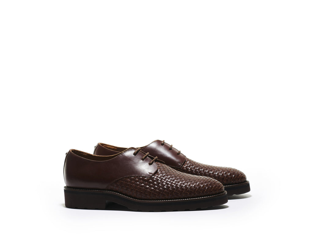 B1611005 - Plain Toe derby men shoe (woven) - Brown