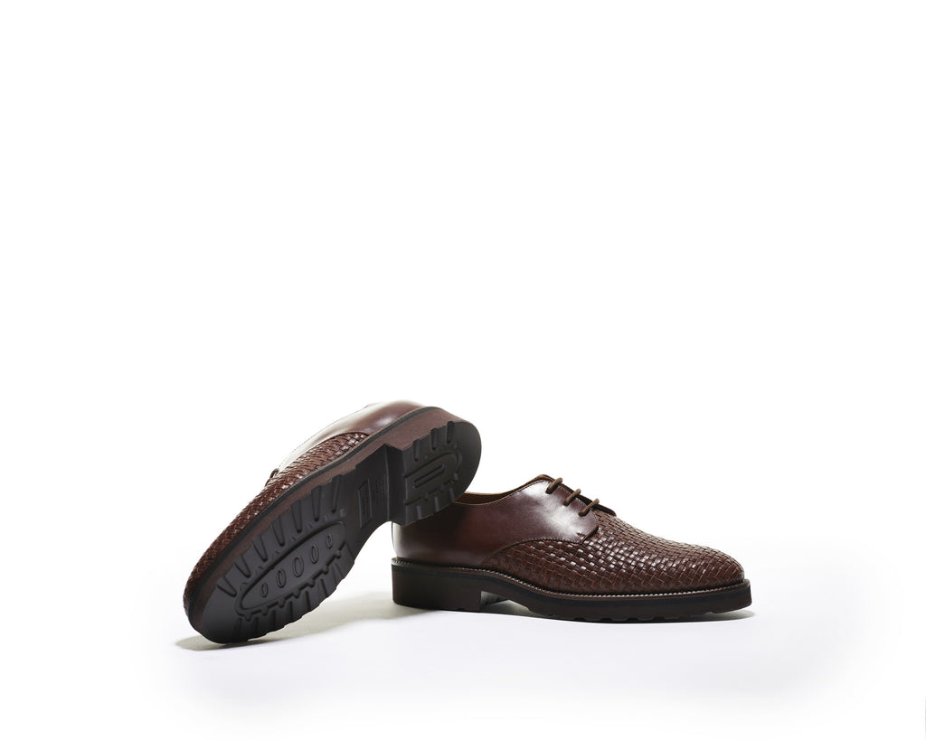 B1611005 - Plain Toe derby men shoe (woven) - Brown