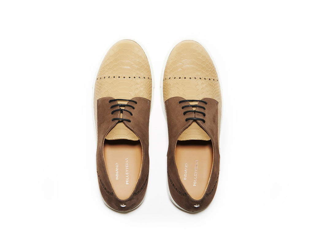 B1611020 - Lace up sneaker men shoe (Embossed) - Cappuccino