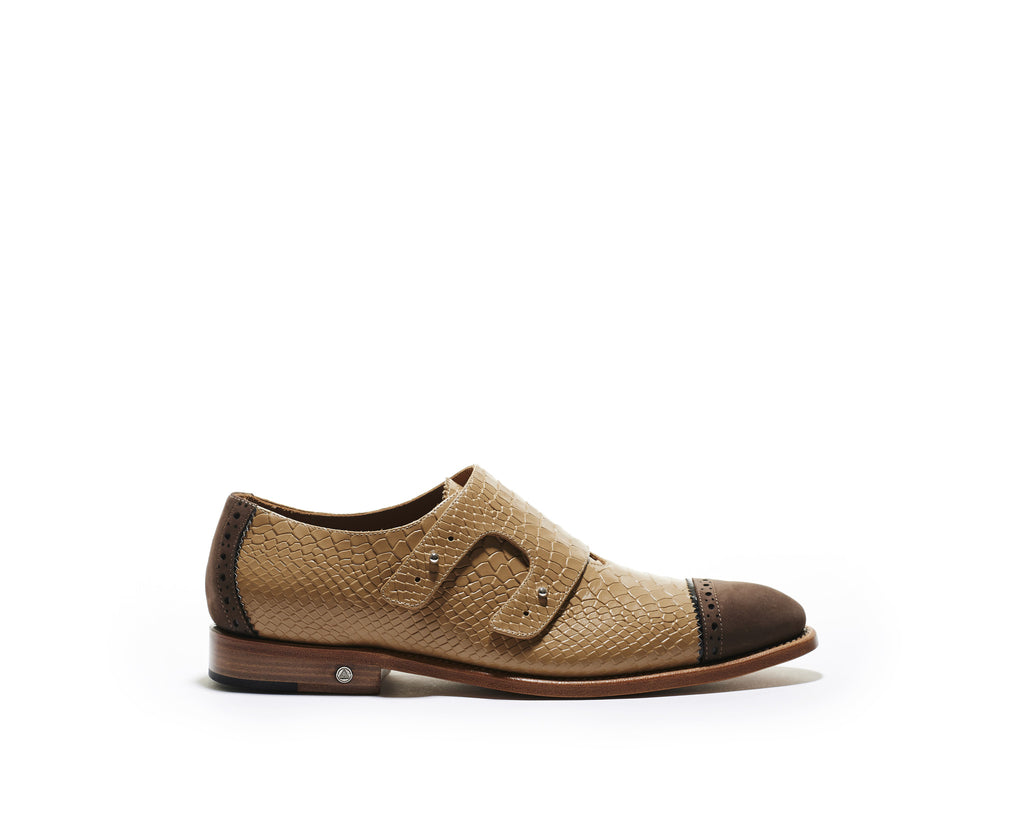 B1611019 - Double Monk men shoe (embossed) - Cappuccino