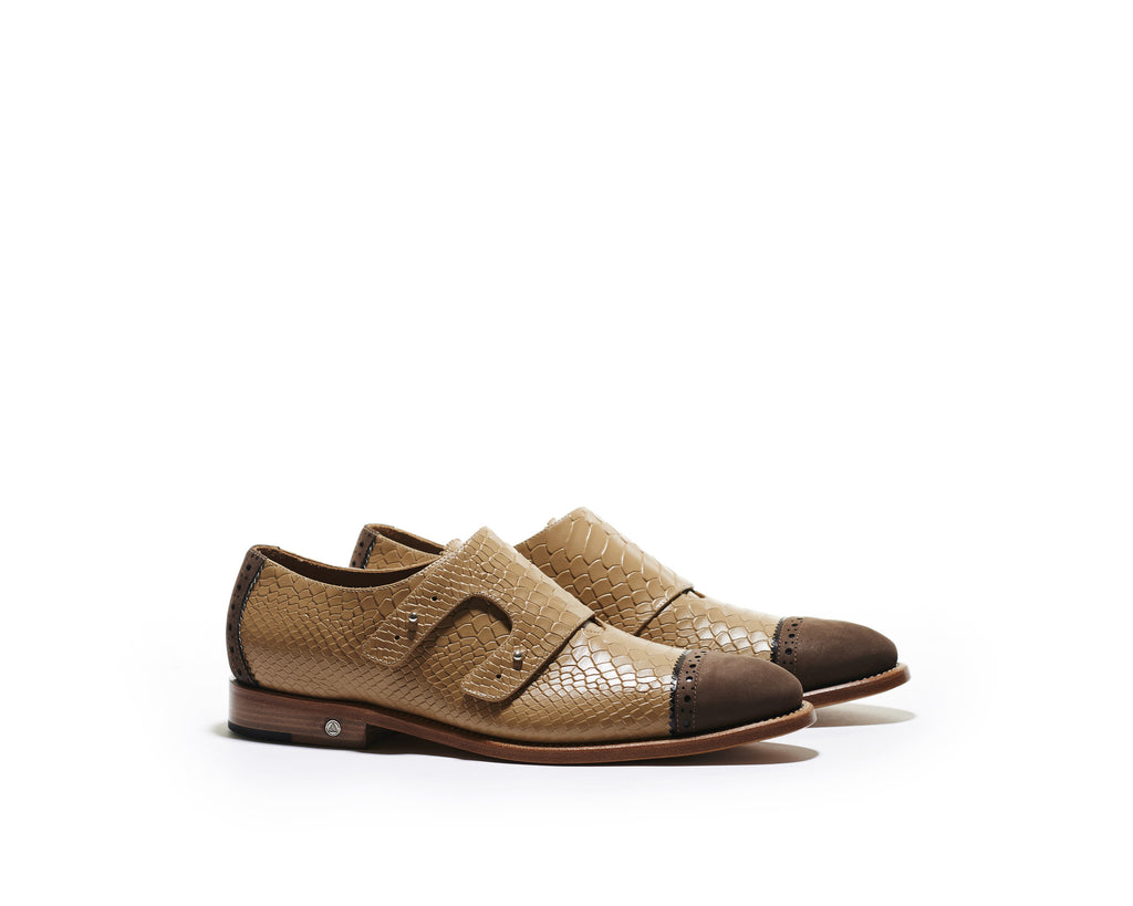 B1611019 - Double Monk men shoe (embossed) - Cappuccino
