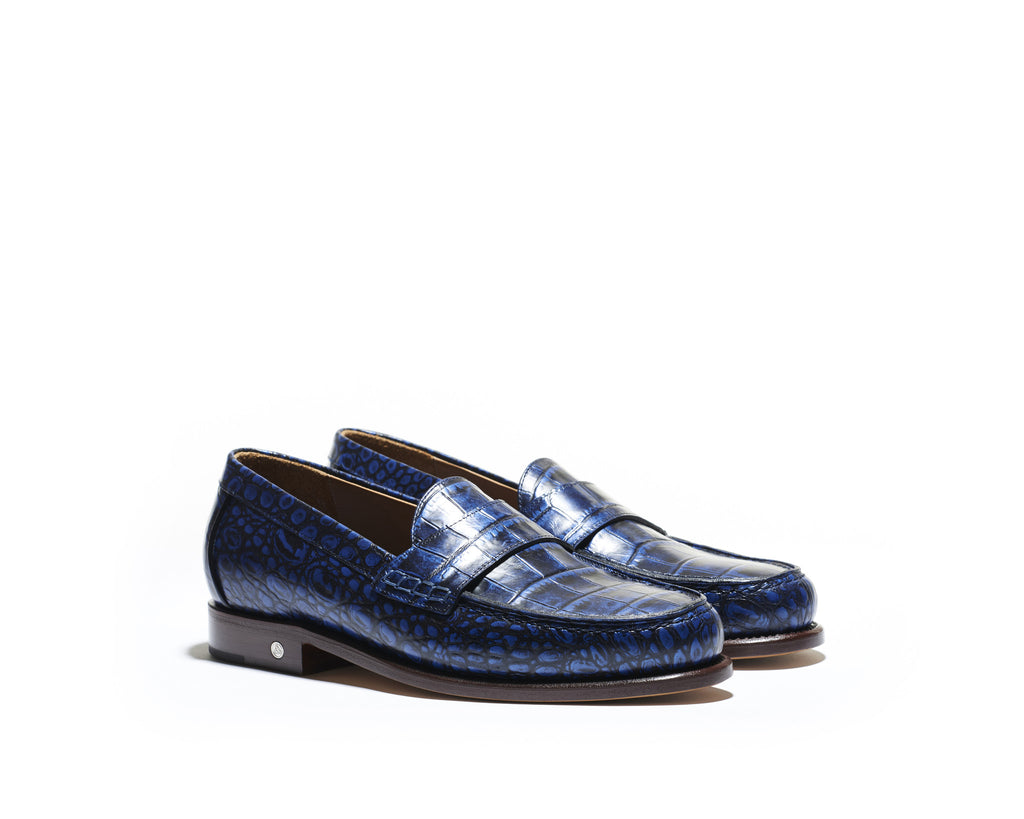 B1611012 - Penny Loafer Men shoe (embossed) - Denim