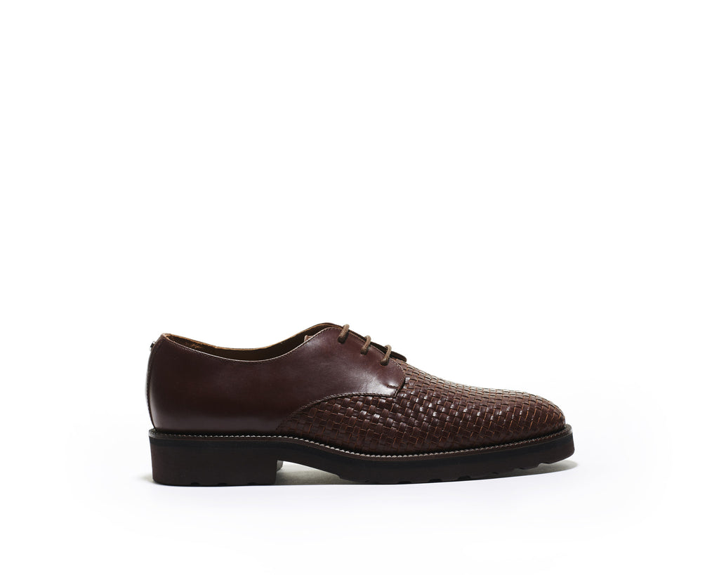 B1611005 - Plain Toe derby men shoe (woven) - Brown