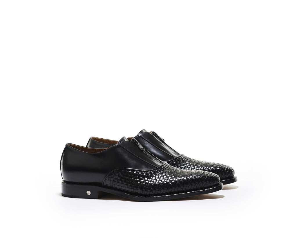 B1611002 - Oxford with zip men Shoe (Woven) - Black