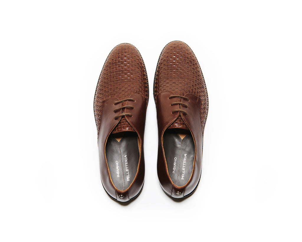 B1611005 - Plain Toe derby men shoe (woven) - Brown