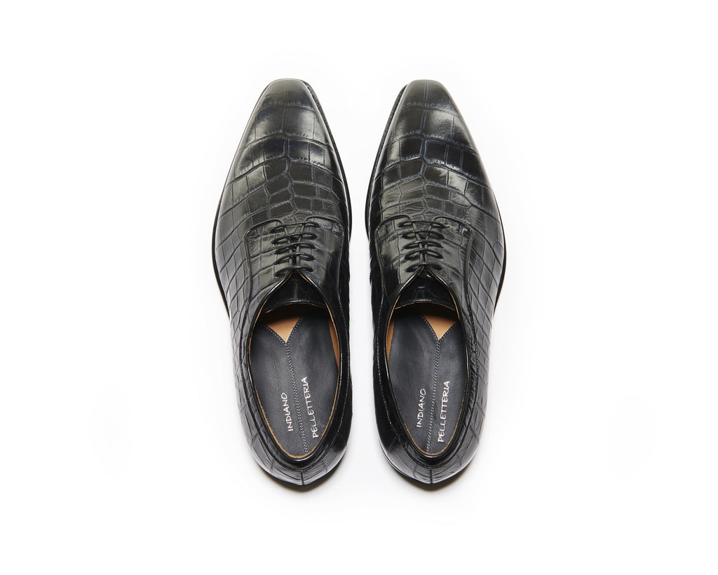 B1611008 - Plain toe derby men's shoe (embossed) - Black
