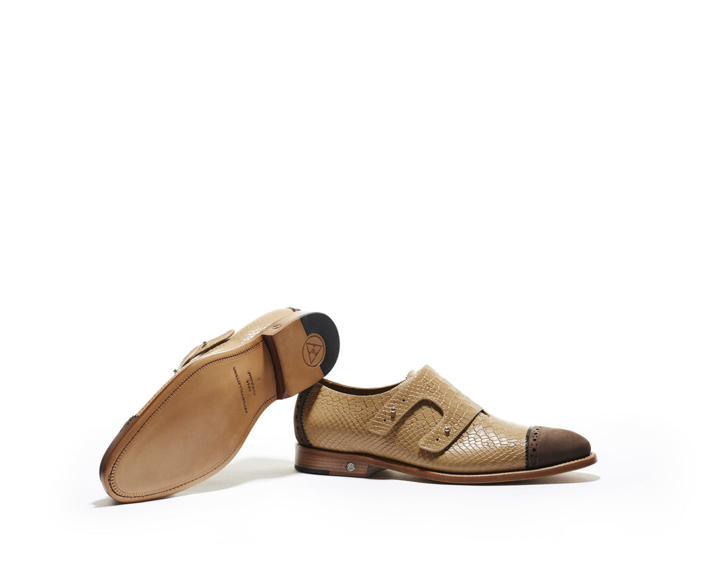 B1611019 - Double Monk men shoe (embossed) - Cappuccino